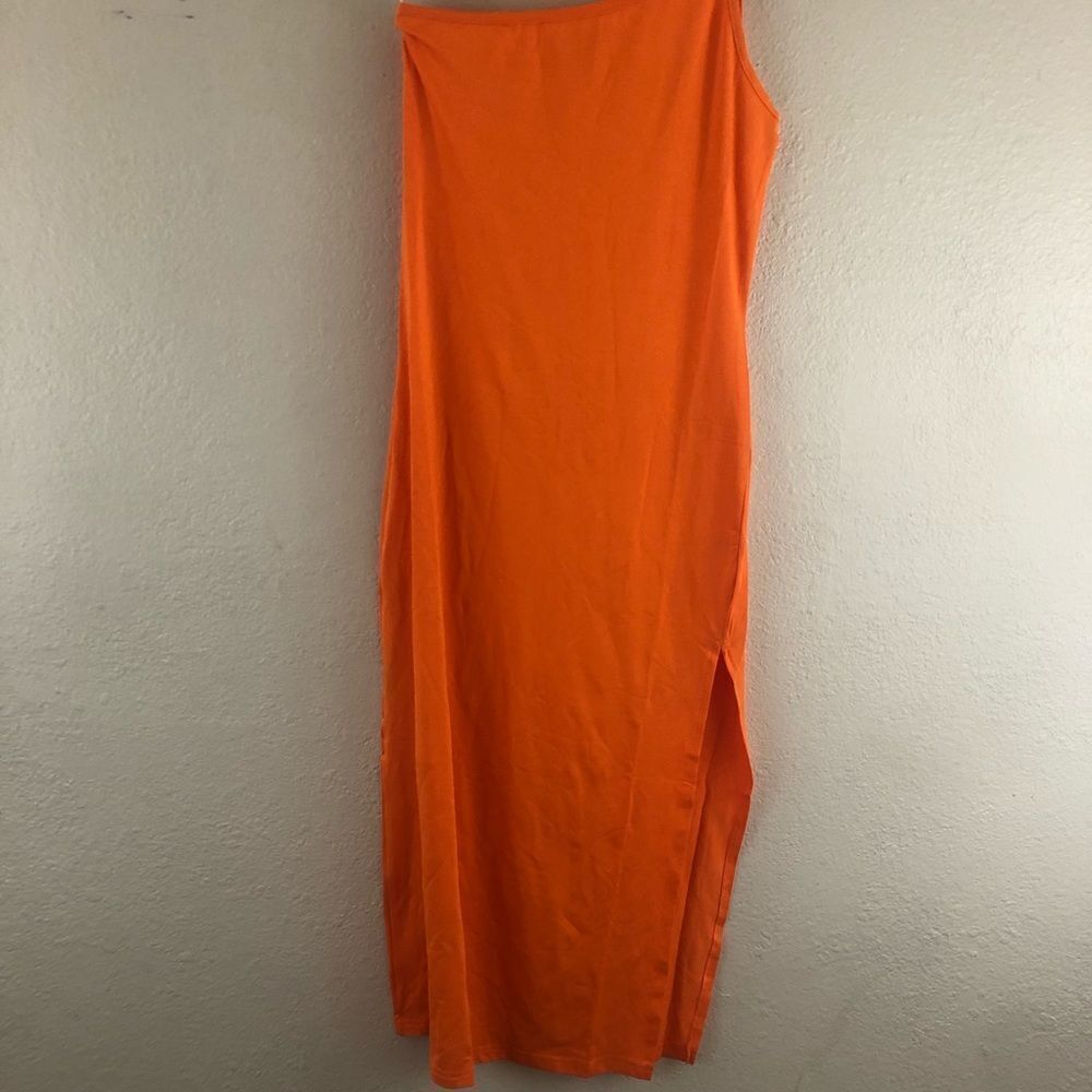 SHEIN Neon Orange One strap Split Dress size S. New with tags - Picture 3 of 5